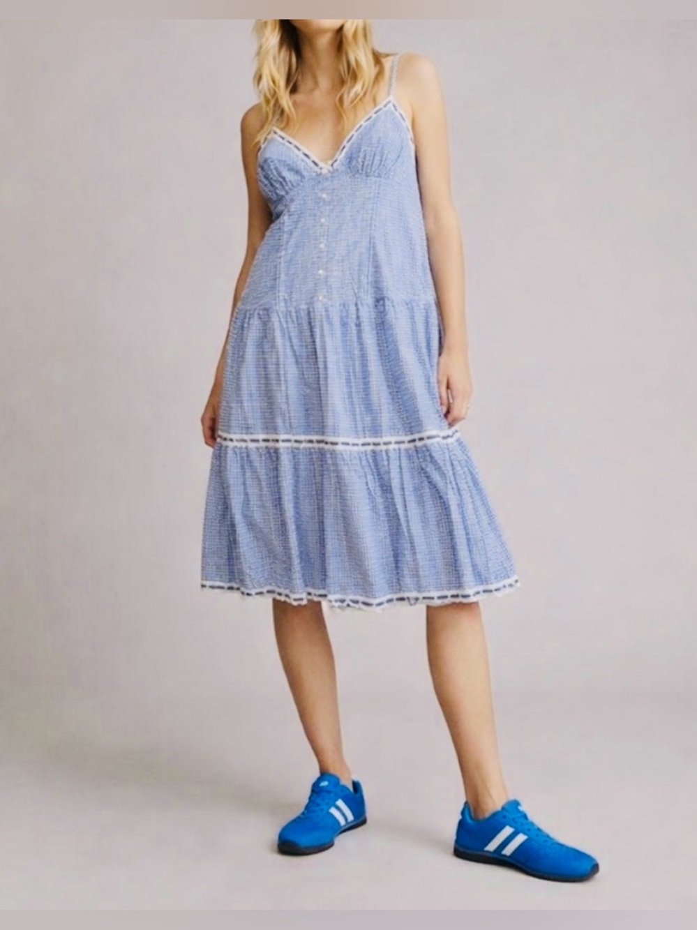 Frankie’s Bikinis x VS Pink Indiana Blue Gingham Lace Trim Sundress – Size M - Picture 14 of 14